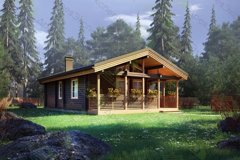 Дом из бруса с террасой для круглогодичного проживания Лесной